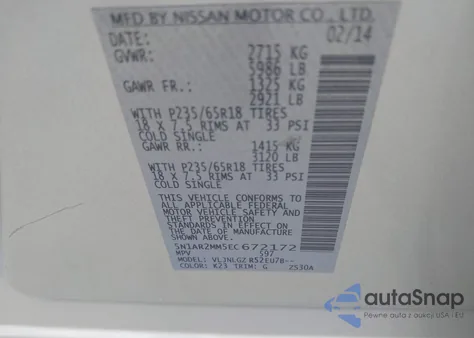 2014 Nissan Pathfinder Platinum/S/Sl/Sv from USA, damaged, VIN 5N1AR2MM5EC672172